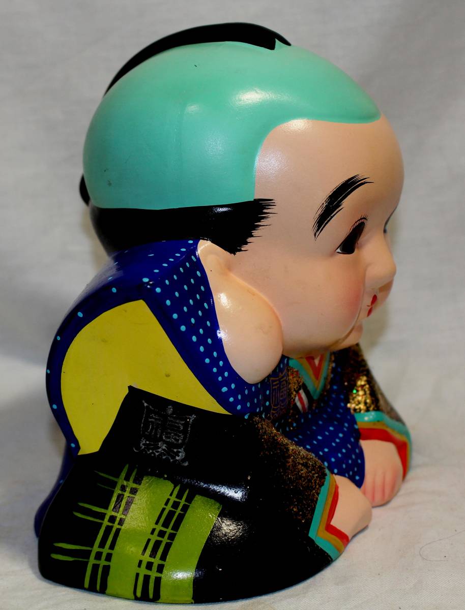 2. 昭和レトロ 福助人形 ふくすけ 縁起物 商売繁盛 陶器 貯金箱 美品